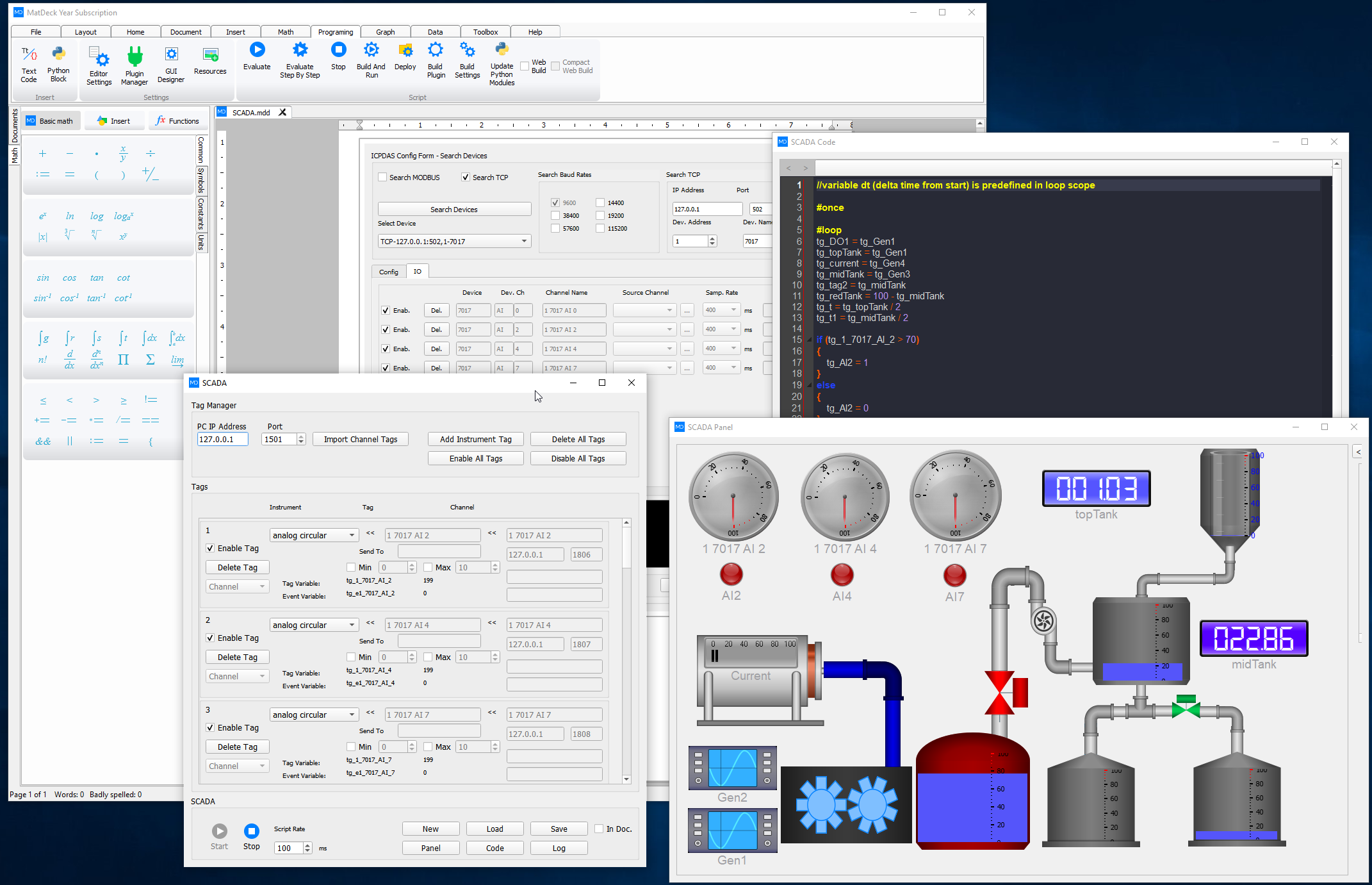 SCADA toolbox used with a data acquisition document